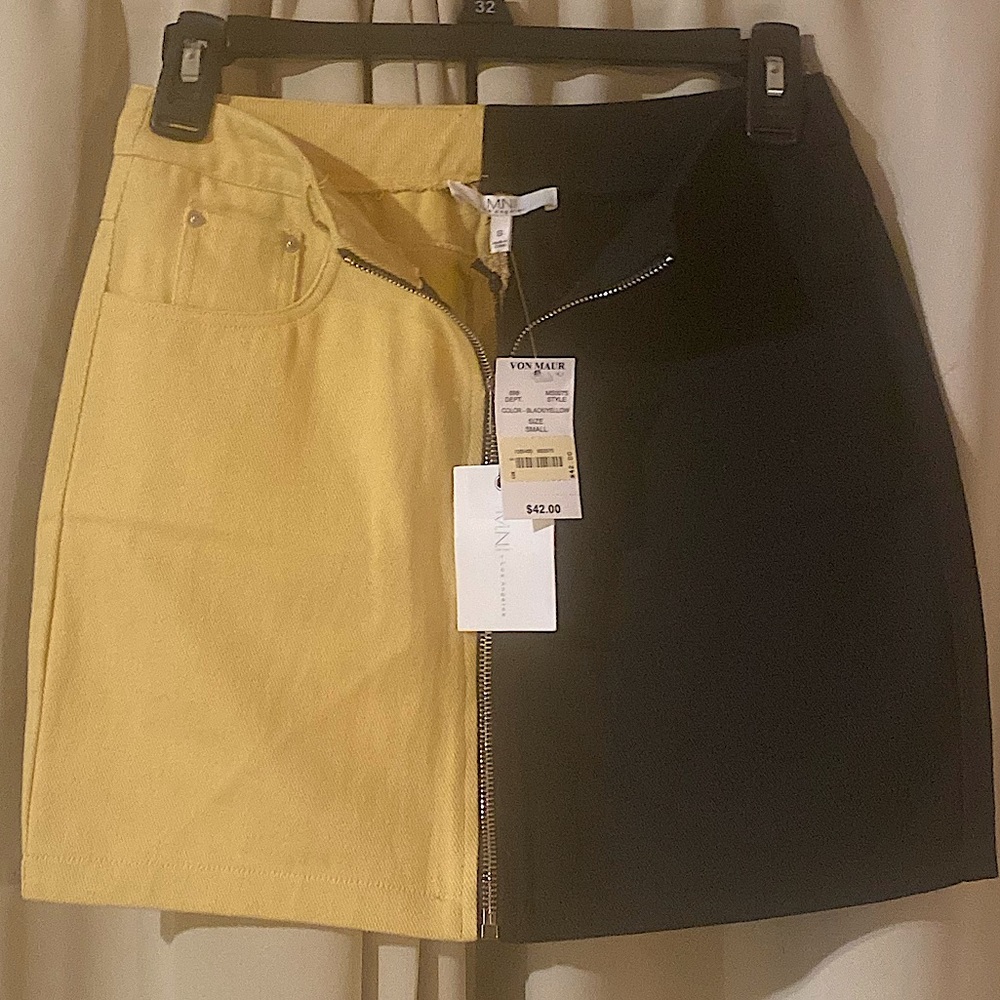 Yellow and black jean skirt